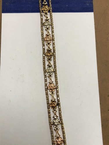 14K Black Hills Rose/white/yellow Gold Womens Bracelet 8 Inch 14.5 Grams!