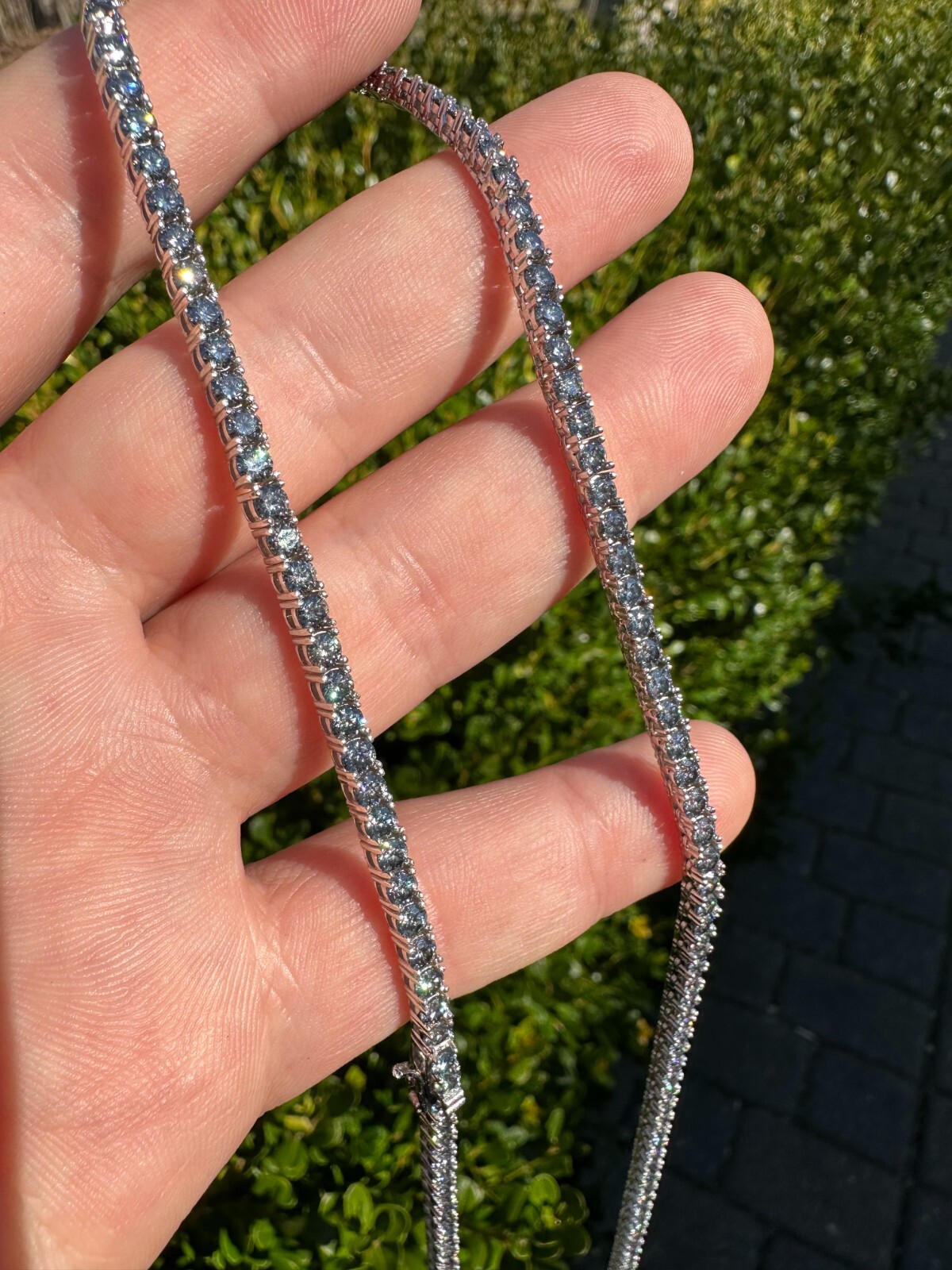 Pre-owned Silver Real Blue Gray Moissanite 3mm Tennis Chain 925  Iced Necklace Pass Tester