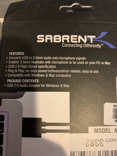 Sabrent USB External Stereo Sound Adapter Plug Audio Card Windows Mac Linux New