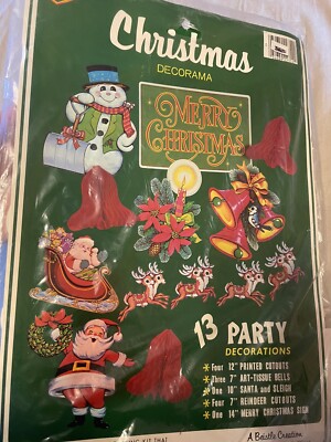 VIntage Christmas Die Cuts Beistle 13 Party Decorations Santa Reindeers  NOS