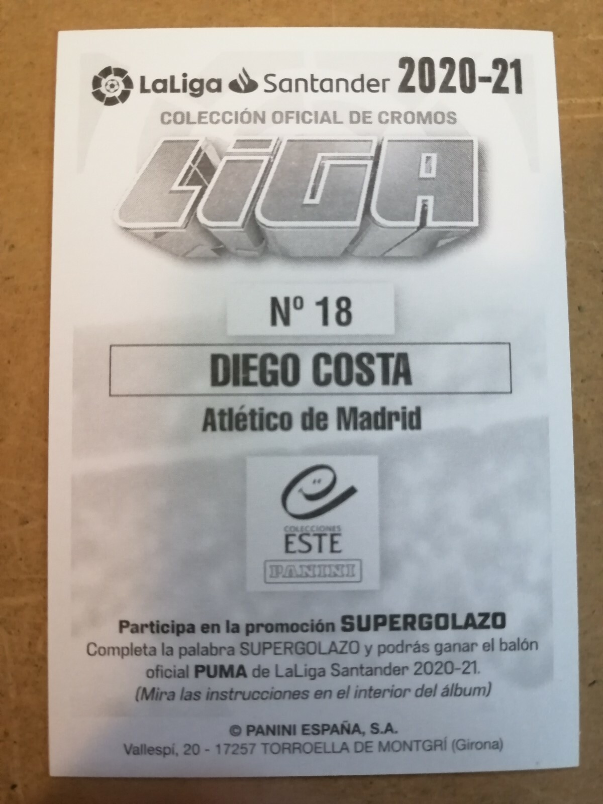 DIEGO COSTA 18 ATLETICO MADRID PANINI ESTE LA LIGA 2020-21 ...