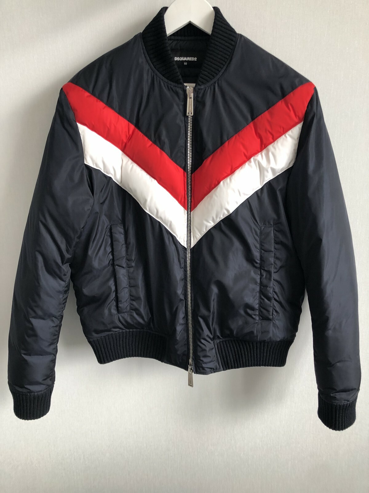 Dsquared2 Mens Bomber Jacket Navy Size 50 Red White Real