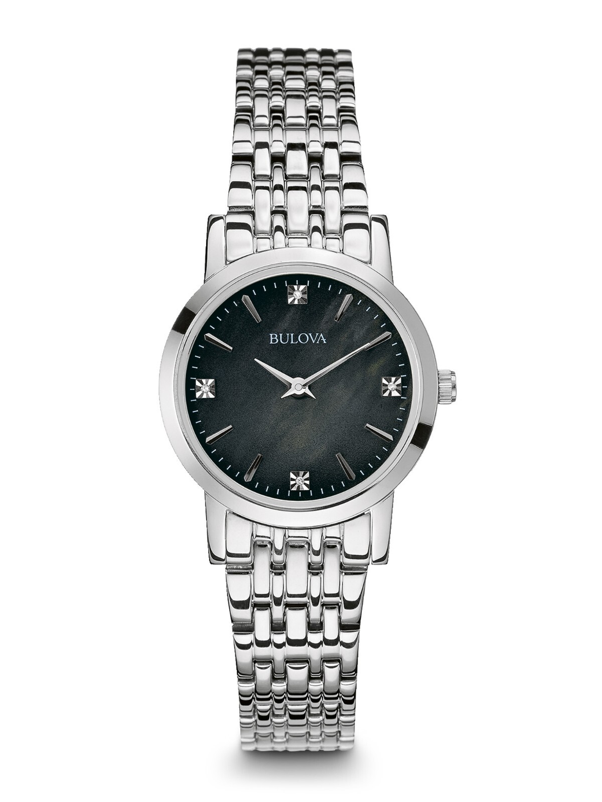 Женские классические кварцевые часы Bulova из серебра и нержавеющей стали с драгоценными камнями 26 ММ 96P148