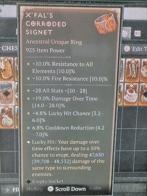 DIABLO 4 Season 4 - Unique Ring - X'Fals Corroded Signet