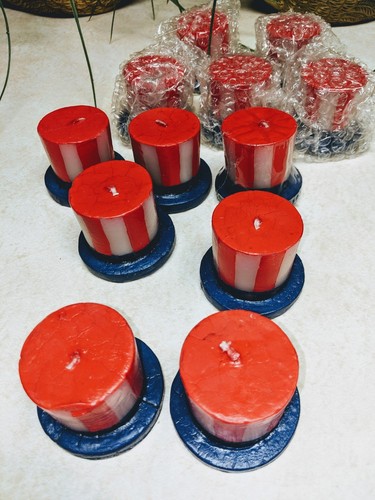 12 Patriotic Red White & Blue Stars & Stripes Candle Top Hat 1 7/8