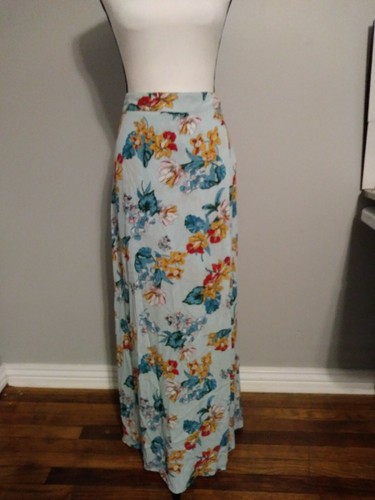 Chelsea And Violet Blue Floral Elastic Waist Side Slit Long