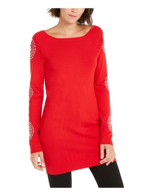 

INC Женский красный горный хрусталь с длинным рукавом Jewel Neck Sweater