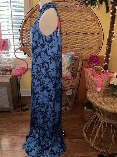 Pre-owned Lilly Pulitzer Donita Maxi Dress Navy Spotting A Pattern Size 4,16 In Multicolor