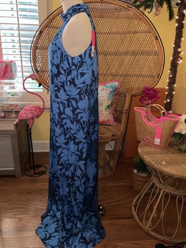 Pre-owned Lilly Pulitzer Donita Maxi Dress Navy Spotting A Pattern Size 4,6,16 In Multicolor