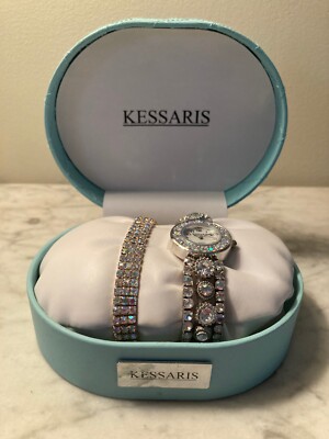 KESSARIS WATCH & BANGLE NEW IN BOX  Sparkling Crystals/SILVER TONE