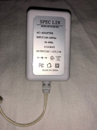 Spec Lin Sw1381000-W01 AC Power Supply Adapter Charger Output 12V 1.5A