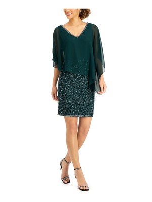 

Женское зеленое платье-футляр с асимметричным верхом и рукавом 3/4 JKARA, Зеленый