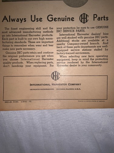 McCormick Owners Manual For Engine McCormick Deeding No. 62 Harvester Thresher