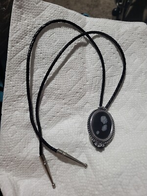 sterling silver snowflake obsidian bolo tie