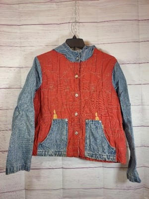 VTG Monterey Bay Mixed Media/Denim/Quilted Jacket, Sz Medium, Lining, Embroidery