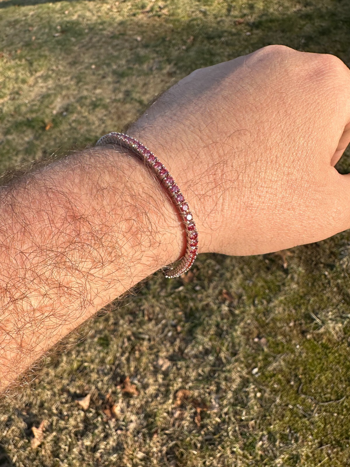 Pre-owned Silver Real Iced Pink Moissanite 3mm Tennis Bracelet 925  Pass Diamond Tester