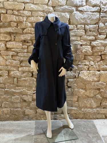 激レア goa 00s gimmick trench coat black Vintage Womens Medium Black Leather Trench Coat 90s Grunge