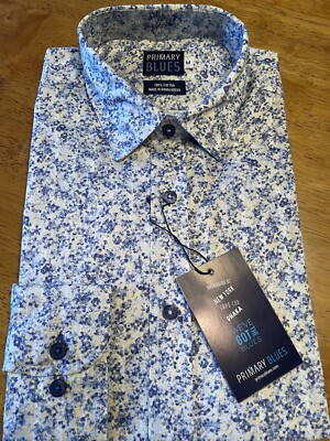 Primary Blues 100% Cotton Men s Collared Long Sleeve Shirt Size Medium NWT