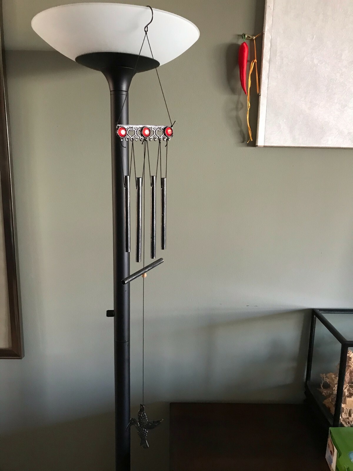 Wind Chime w/ Tarnished 6” L Silver Pipes Overall 24" Tall w/ Bird Sail