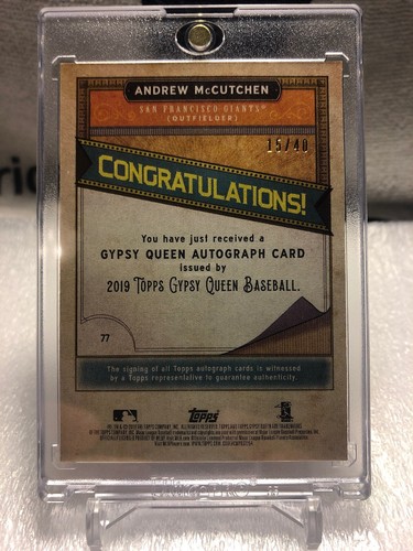 2019 Topps Gypsy Queen Autograph JR Day Variation Andrew Mccutchen #15/40