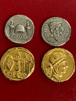 Caesar Aureus and Brutus 'Ides of March' Denarius Pair of FILM PROP COINS