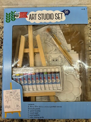 Bright Minds by Nicole Kids Art Studio Set Easel Canvas Acrylic 26pc NEW Sealed