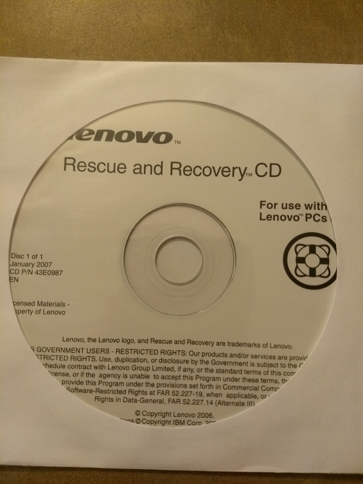 IBM ThinkPad T61/R61 recovery CDs 43T8160 Windows XP Pro SP2 NEW SEALED