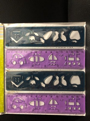 4 Pcs Student Kids Assorted Plastic Symbols Ruler Drawing Set 