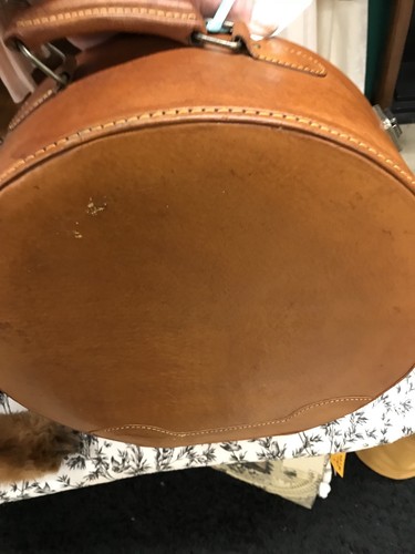 ORIGINAL 1900s BIG BROWN LEATHER LADY HAT BOX