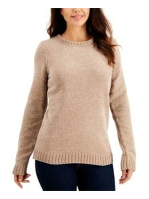 

KAREN SCOTT Женский бежевый свитер с длинными рукавами и круглым вырезом Размер