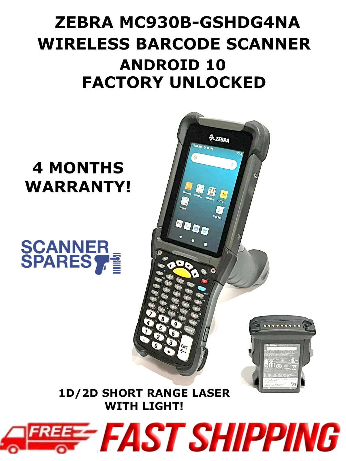ZEBRA MC930B-GSHDG4NA Scanner & BATTERY ANDROID 10 - 1D/2D Imager Wifi Bluetooth