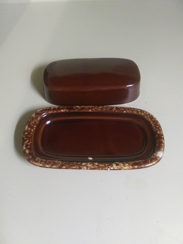 NICE Vintage Mccoy Brown Drip Pottery Covered Butter Dish Piece 7013 USA