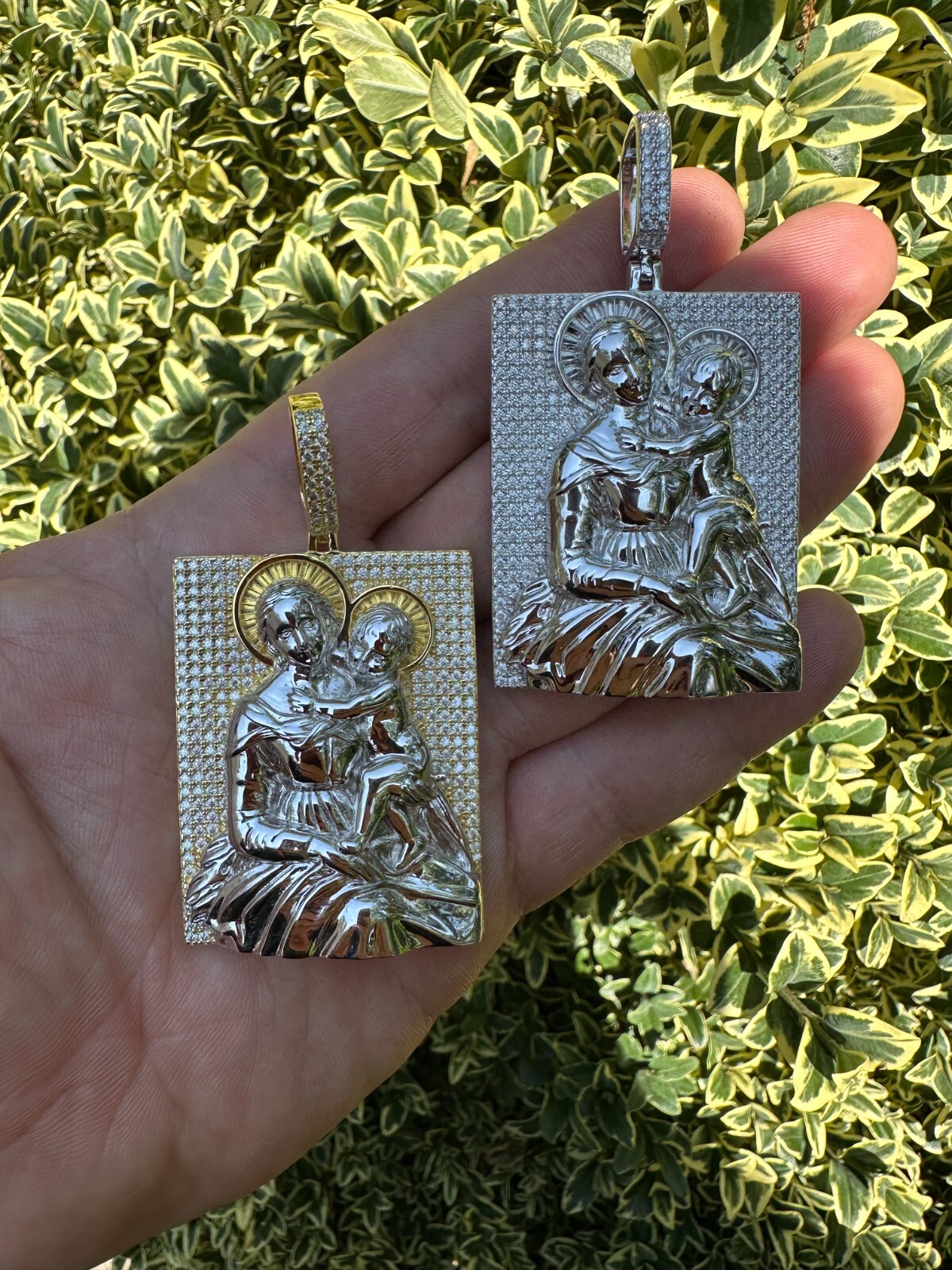 Pre-owned Harlembling Moissanite Virgin Mary Pendant Real 925 Silver Necklace Large 2.5" Ice Out Piece In White
