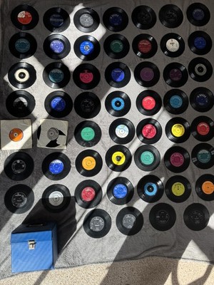 Vintage Vinyl Records Various 1960/70s Artists 7 Inch Singles X 50 in Box/ Loose