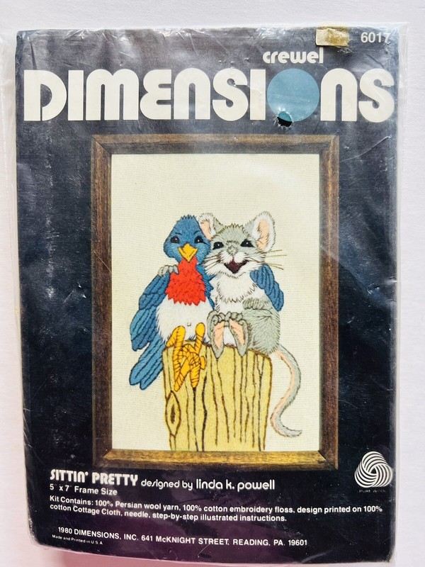 Vintage Dimensions Crewel Embroidary Kit 6017 Sittin’ Pretty 1980 Rare