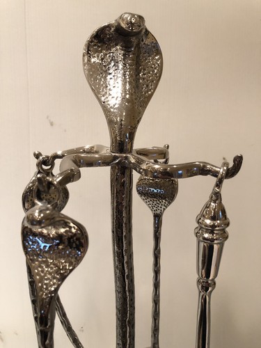 Petite Art Deco Cobra Fireplace Tools - Original 1920's