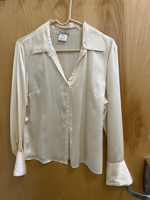 Fred David Size L Woman s Silk Vintage Classic Button Down Blouse Cream Color
