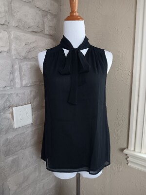 NWT Tommy Hilfiger Women's Tie Neck  Sleeveless Blouse  Black Size XS