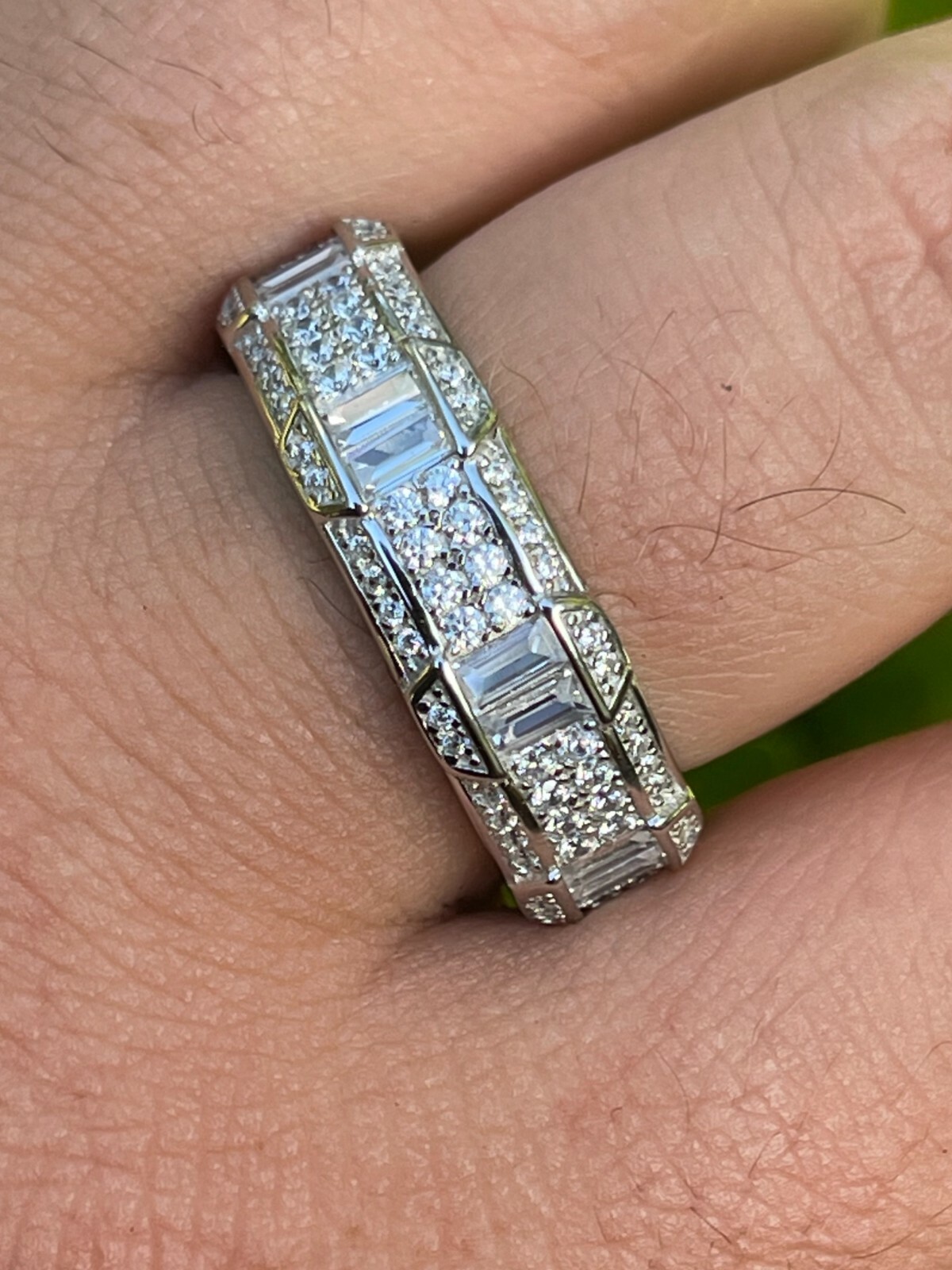 Real Solid 925 Sterling Silver Iced Baguette CZ Wedding Band