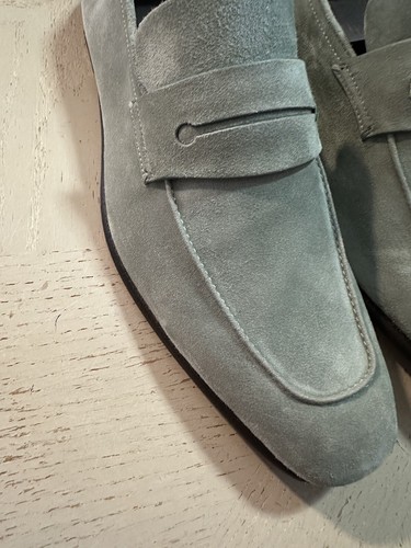 Pre-owned Ermenegildo Zegna $990  Suede Reverse Construction Loafers Lt Green 12 Us
