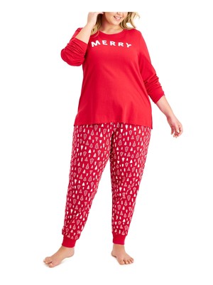 

FAMILY PJs Женская красная футболка с эластичной лентой Топ с манжетами Брюки Пижамы Plus, Красный