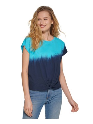 TOMMY HILFIGER Женский синий топ с закручивающимся передом и коротким рукавом Petites S\P
