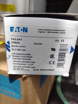 Lot Of 4 Eaton FAZ-Z4/1 278622 4A Z 10kA Single Pole Moeller Series Breaker