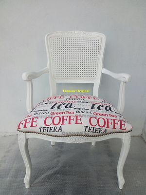POLTRONA  POLTRONCINA STOFFA IMBOTTITA COLORE BIANCO PAGLIA DI VIENNA