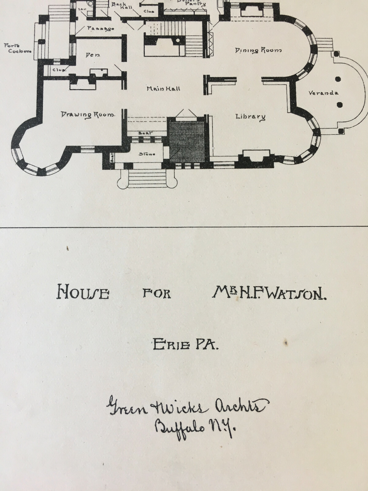 H F Watson House, Erie, PA, 1889, Green & Wicks, Original Hand Colored
