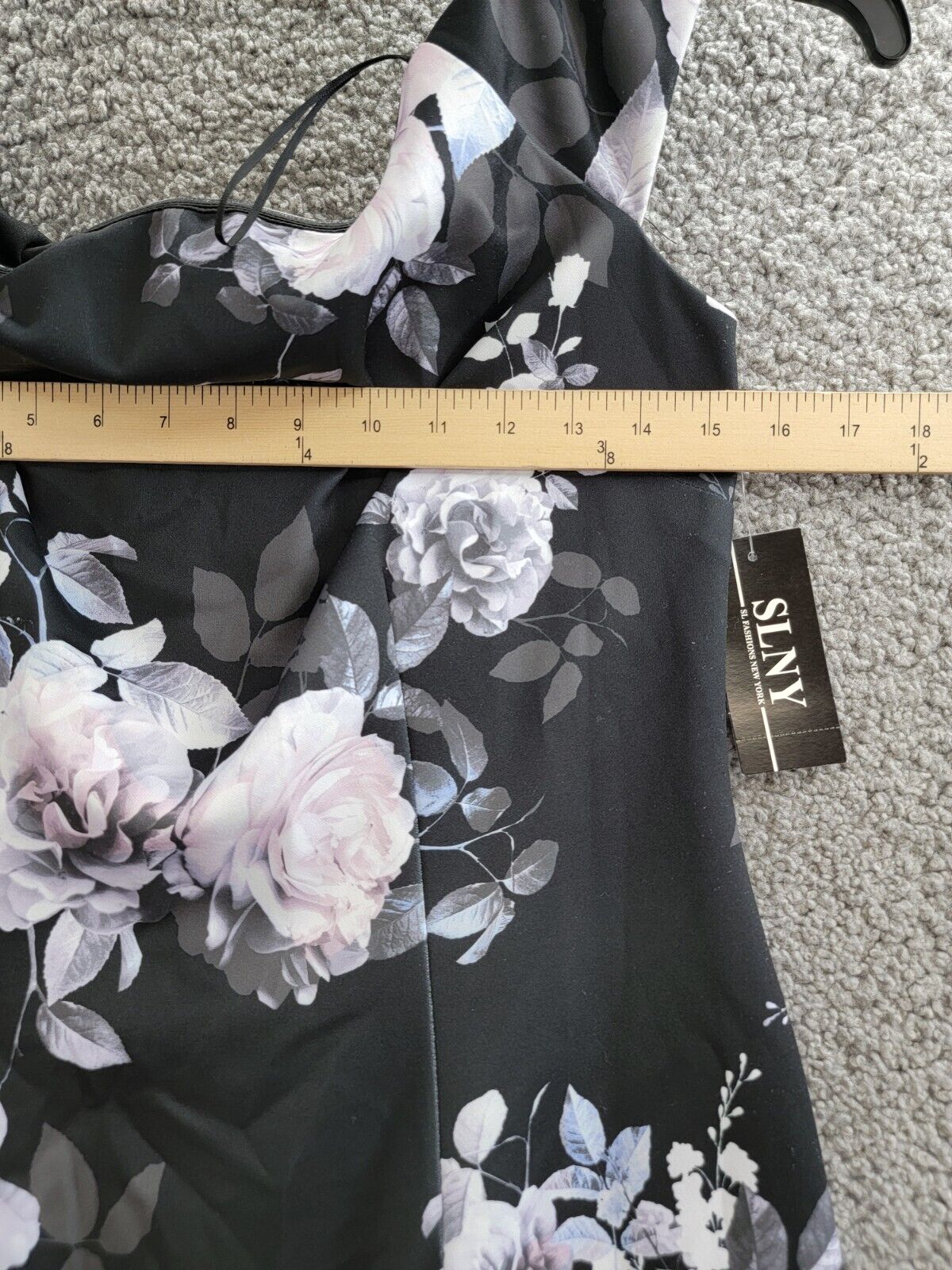 SLNY Off-The-Shoulder Floral Print Sheath Dress Women's 6 Black Multi Back Zip - Picture 5 of 16