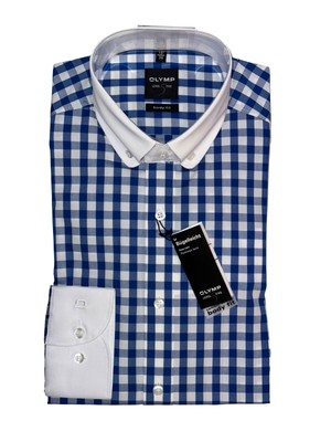 Olymp Blue White Check 15 '' Mens Shirt Level Five Work Formal Long Sleeve S110