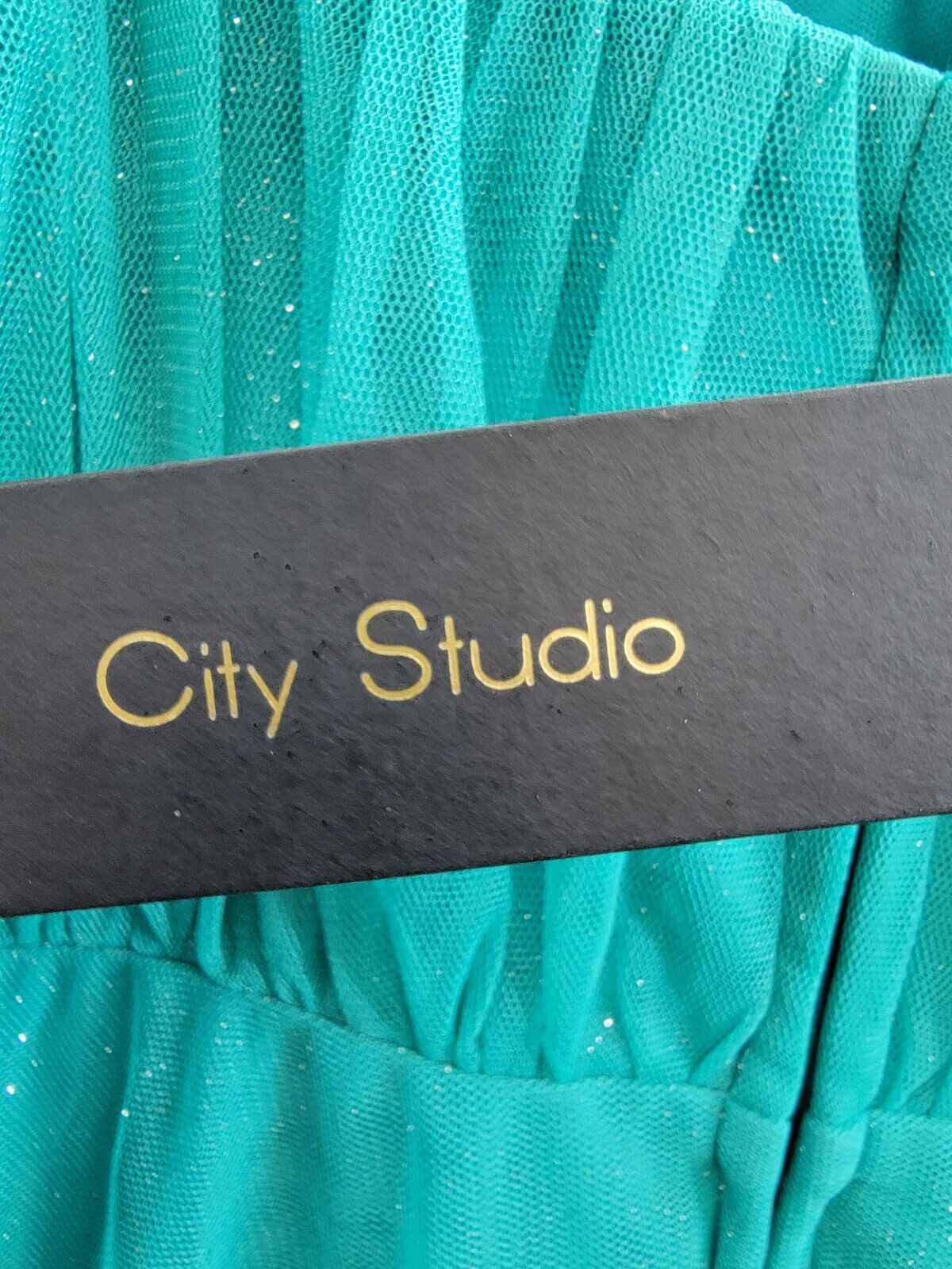 City Studio Jewel-Strap Glitter-Tulle Dress Juniors 9/10 Seafoam Belted Back Zip - Picture 15 of 16