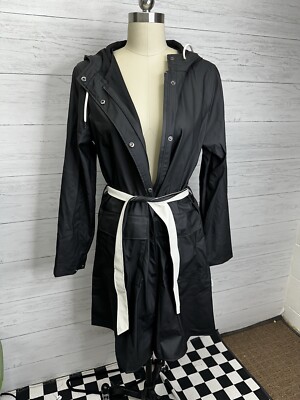 L WOMENS RAINS Curve Rain Jacket Black & Fossil Waterproof Black White With Tie