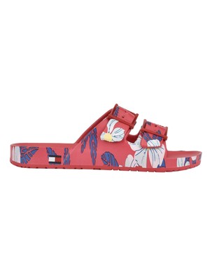

TOMMY HILFIGER Женские красные сандалии с цветочным логотипом Jelz Slip On Slide, Красный, TWJELZ